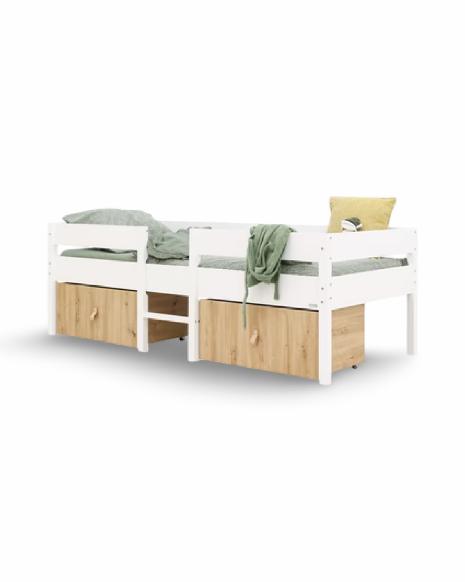 Compact bed 90x200 incl. 2 drawers on wheels Mick White