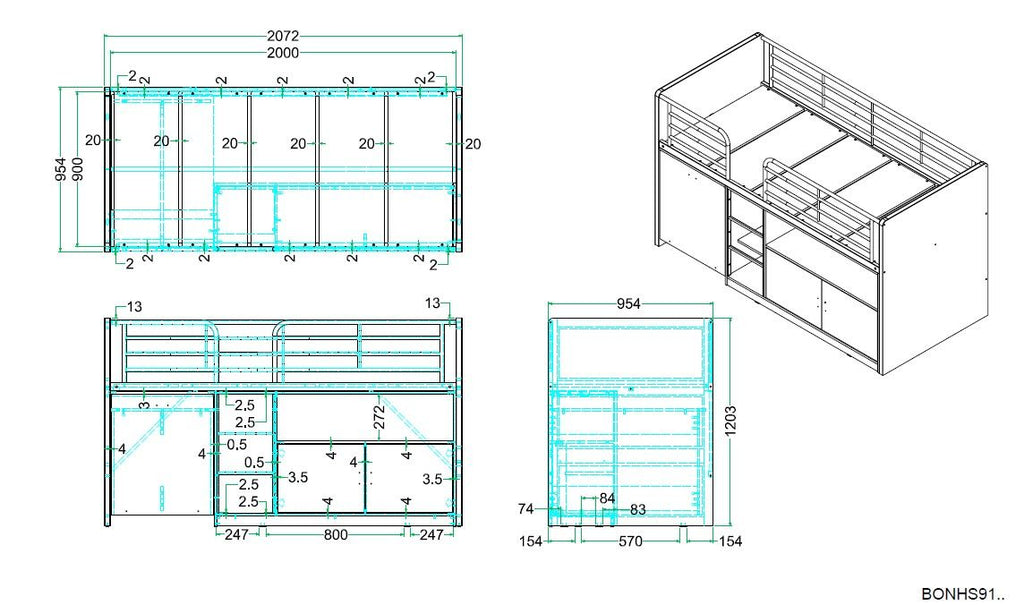 Bonny Bunk Bed / Κρεβάτι-κουκέτα με συρόμενο γραφείο