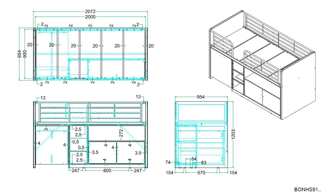 Bonny Bunk Bed / Κρεβάτι-κουκέτα με συρόμενο γραφείο