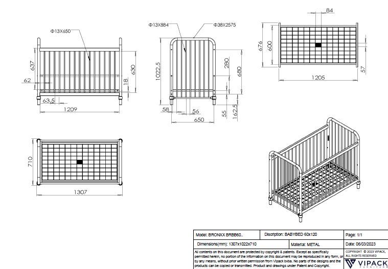 Bronxx Baby Bed 60x120 / Κρεβατάκι μωρού