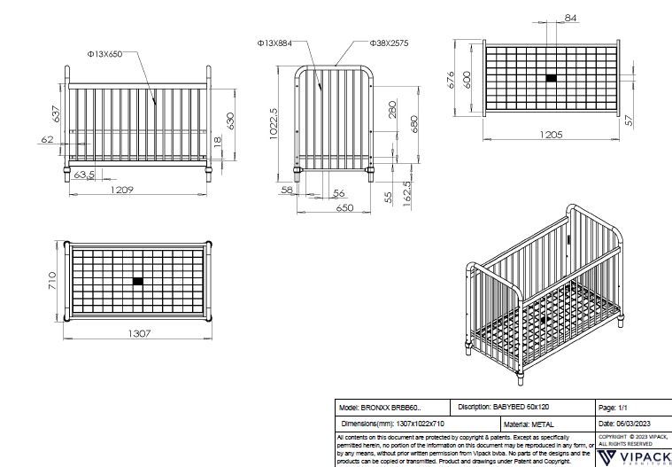 Bronxx Baby Bed 60x120 / Κρεβατάκι μωρού 