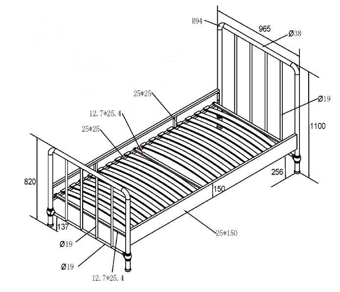 Bronxx Bed / Μονό μεταλλικό κρεβάτι 