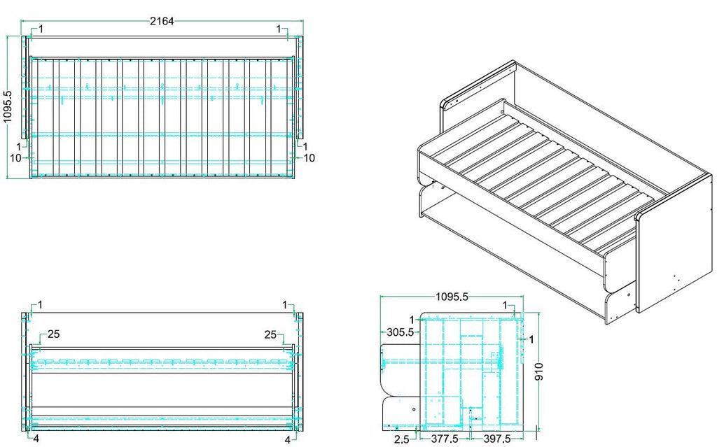 DENVER DESKBED 90 X 200 CM WHITE / Κουκέτα-Γραφείο