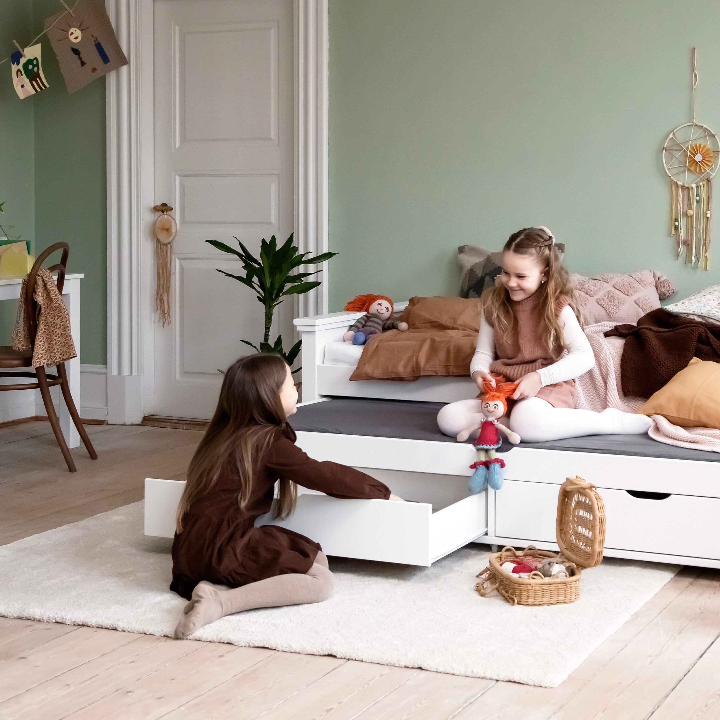 MAJA BED WITH SECOND BED AND 2 DRAWERS ΞΥΛΙΝΟ ΚΡΕΒΑΤΙ ΜΕ ΣΥΡΟΜΕΝΟ ΚΑΙ 2 ΣΥΡΤΑΡΙΑ HOPPEKIDS