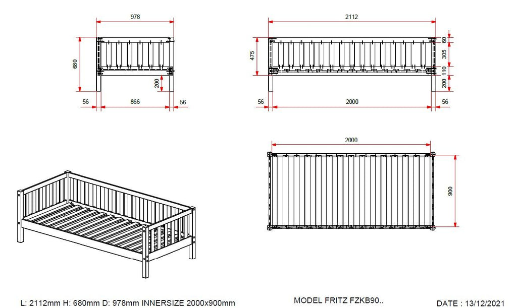 FRITZ CABIN BED (90) 90 X 200 / Ξύλινο κρεβάτι με πλάτη