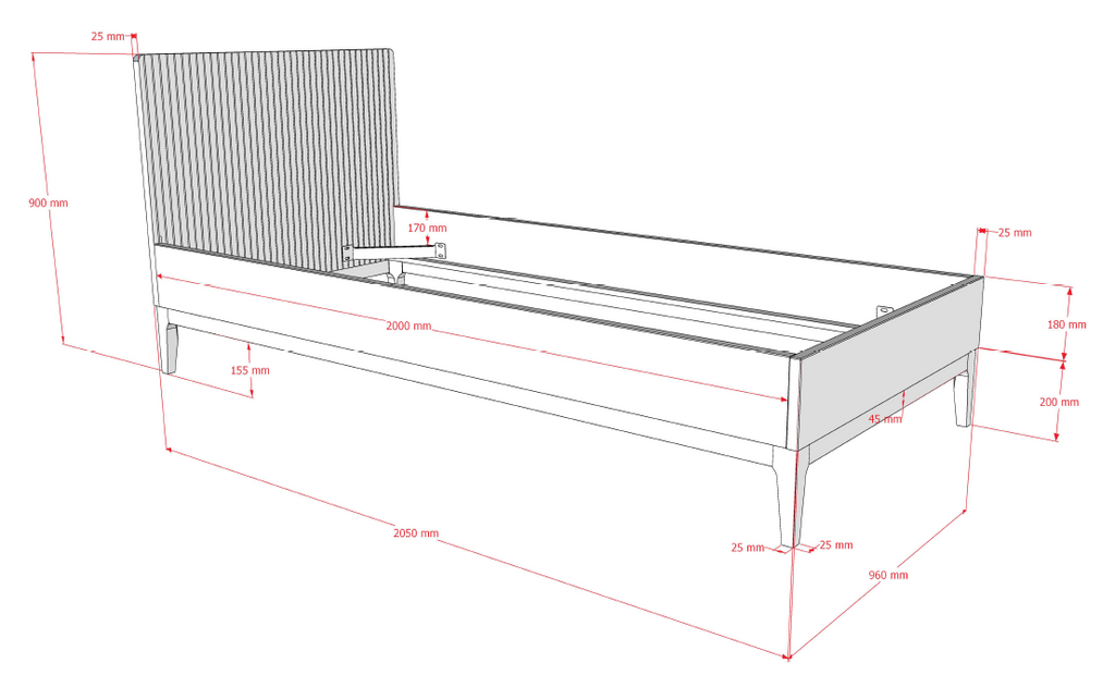 ILYAS BED 90 x 200 cm WALNUT / Μονό ξύλινο κρεβάτι
