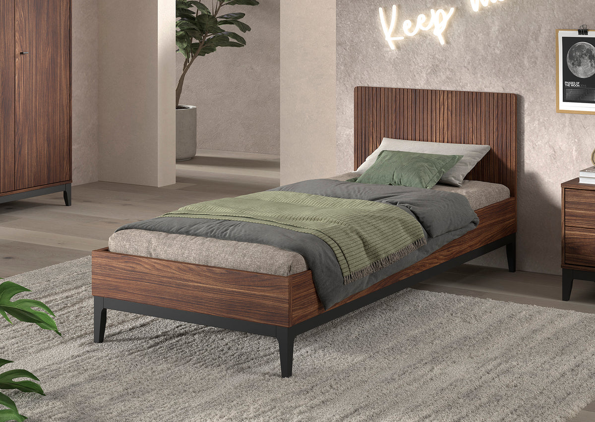 ILYAS BED 90 x 200 cm WALNUT / Μονό ξύλινο κρεβάτι