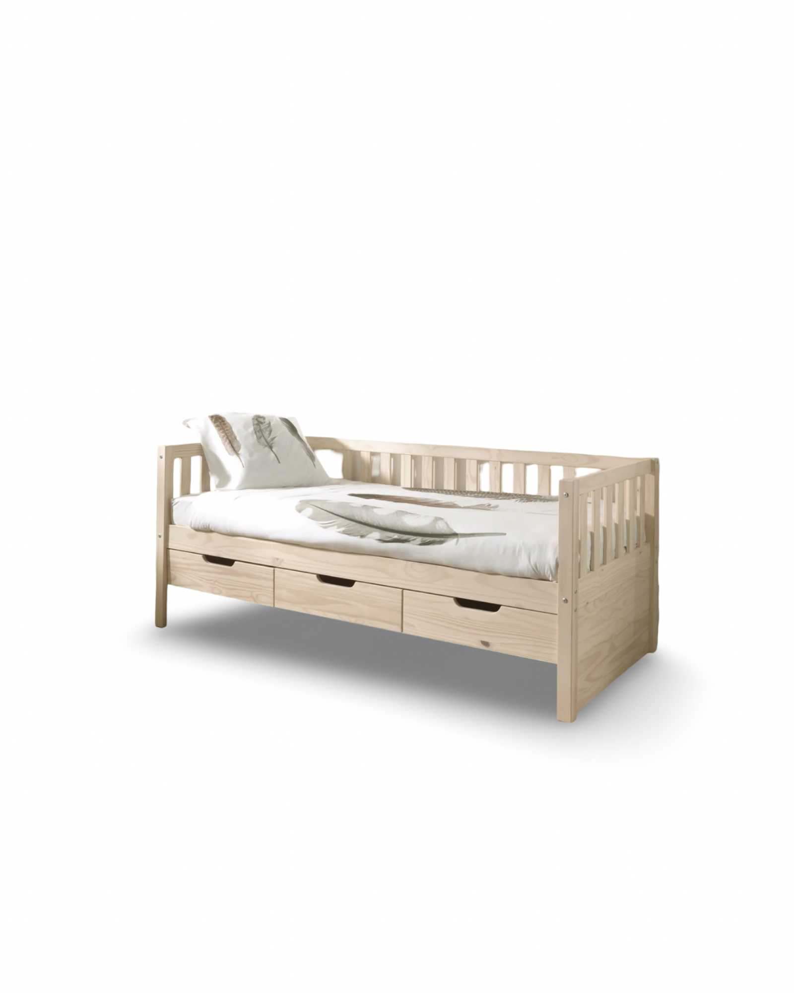 BED WITH 3 DRAWERS 90 X 200 CM MILKY PINE / Κρεβάτι με 3 συρτάρια