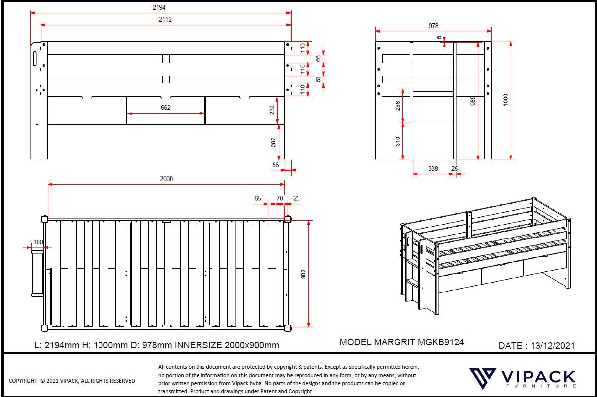 Margrit Bunk Bed with Drawers & Extra Bed / Κουκέτα με συρτάρια και έξτρα κρεβάτι