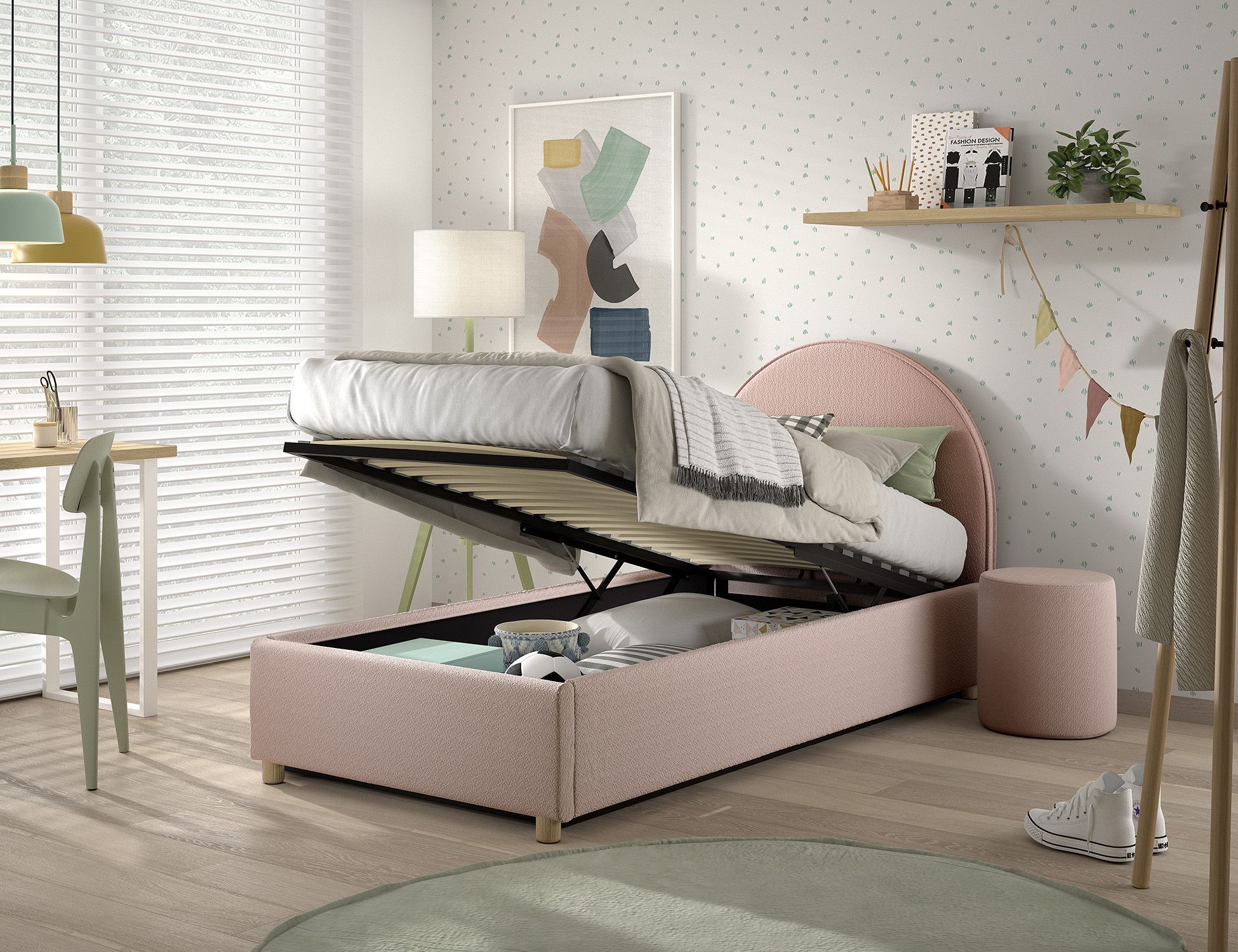 Clara Bed Storage. / Μονό ντυμένο κρεβάτι με αποθήκη
