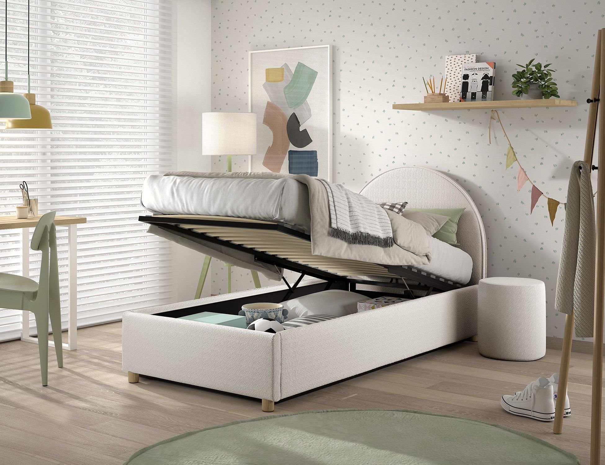 Clara Bed Storage. / Μονό ντυμένο κρεβάτι με αποθήκη