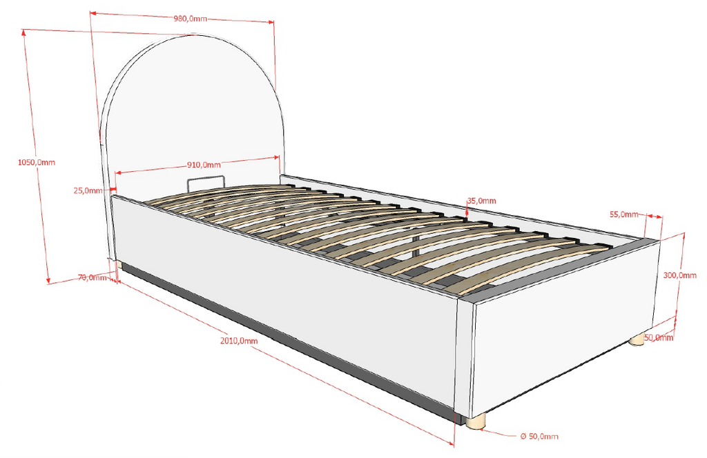 Clara Bed Storage. / Μονό ντυμένο κρεβάτι με αποθήκη