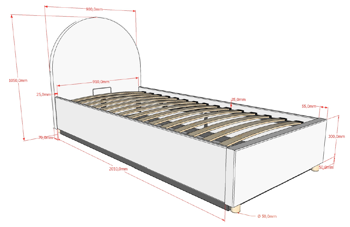 Clara Bed Storage. / Μονό ντυμένο κρεβάτι με αποθήκη