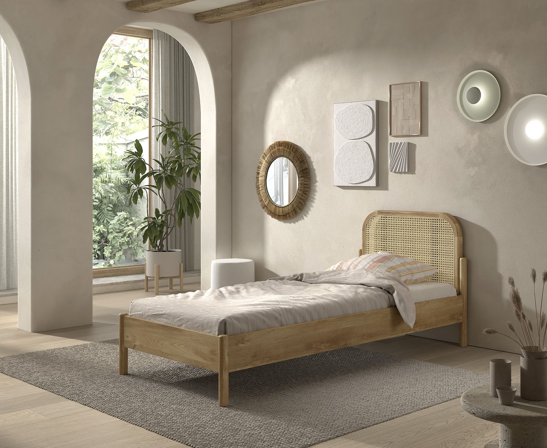 Jade Bed Rattan-Oak / Ξύλινο κρεβάτι