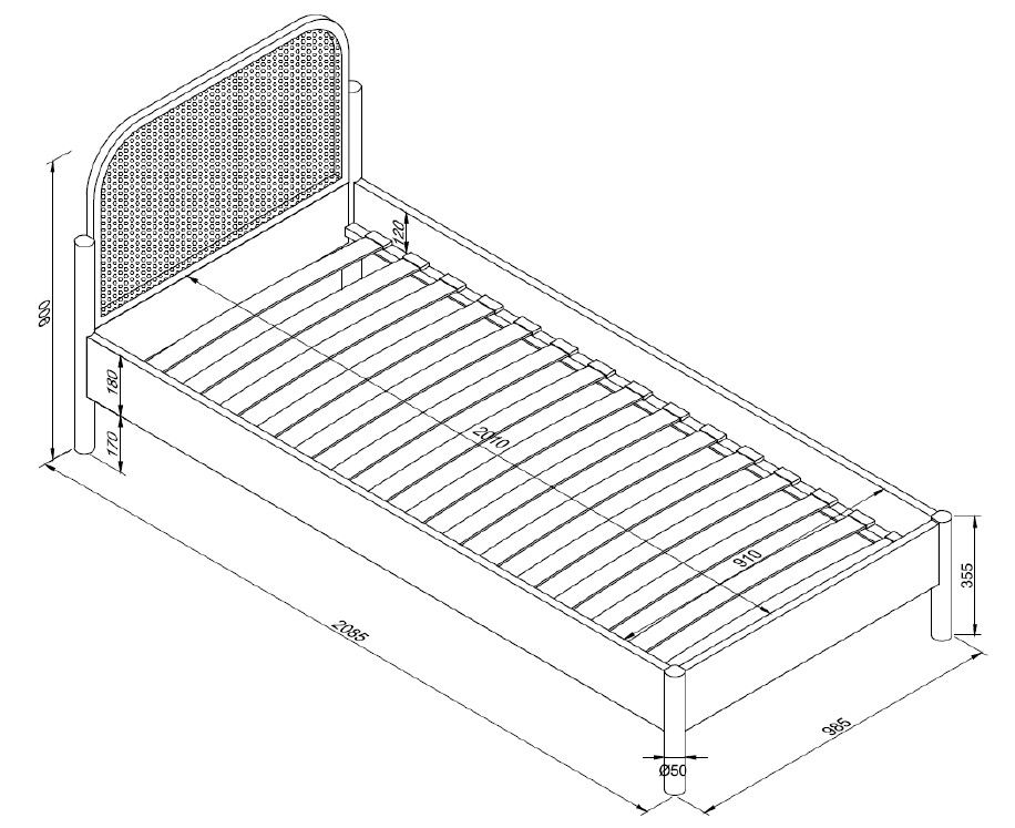 Jade Bed Rattan-Oak / Ξύλινο κρεβάτι