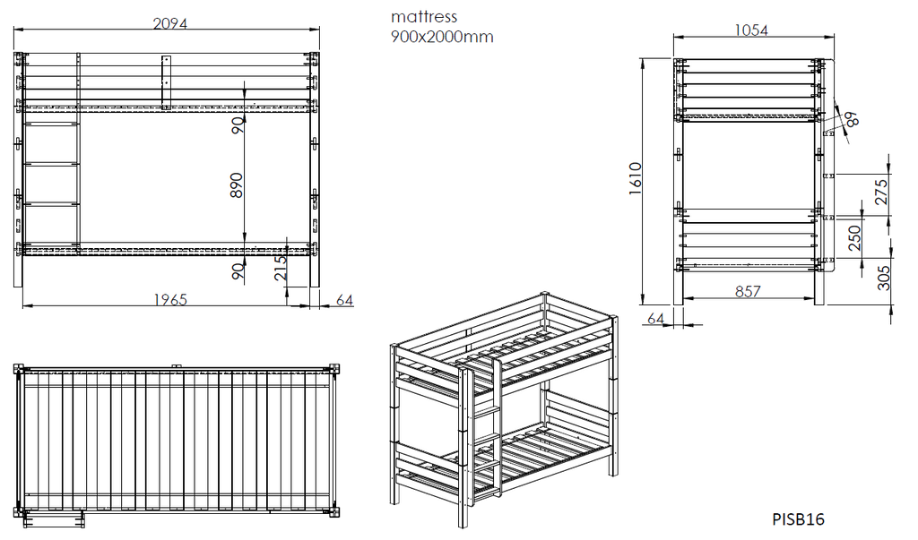 Pino Bunk Bed / Μασίφ κουκέτα Vipack Belgium