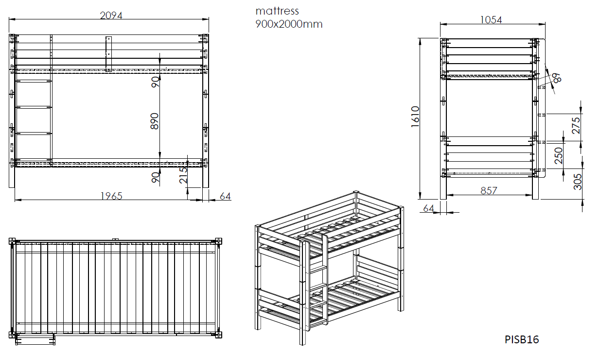 Pino Bunk Bed / Μασίφ κουκέτα Vipack Belgium