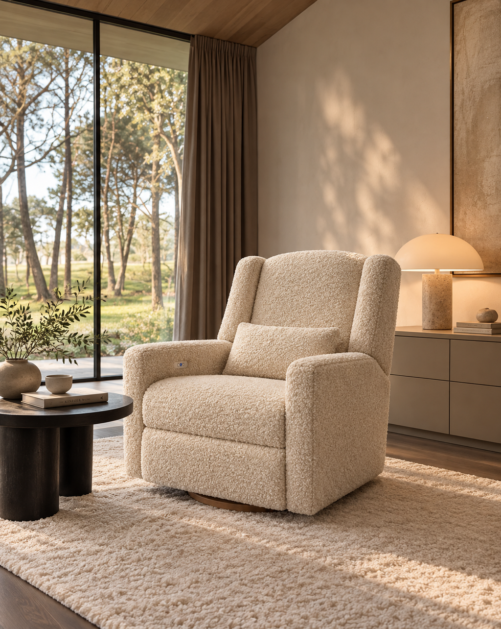 ROCKY electric recliner curly beige / Πολυθρόνα με ηλεκτρικό μηχανισμό ανάκλιση