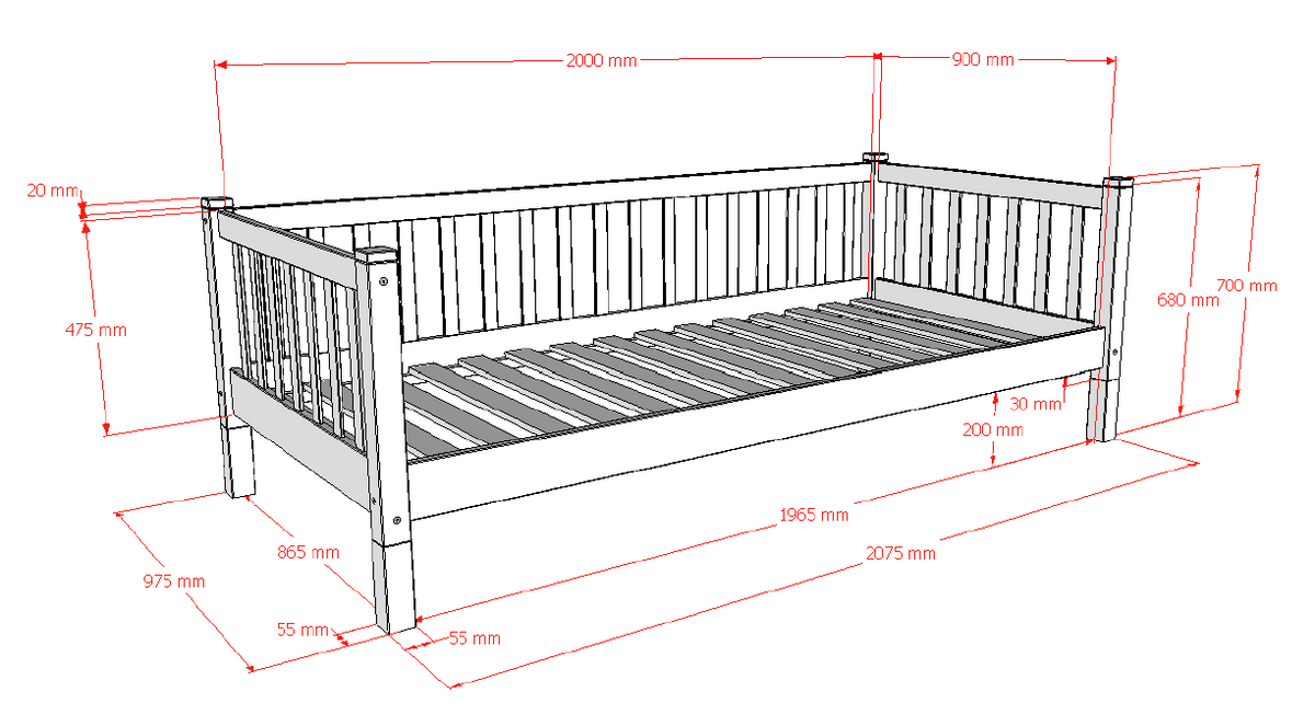 SEDA CABIN BED 90 x 200 cm BEECH NATURAL / Παιδικό κρεβάτι με πλάτη μασίφ οξιά
