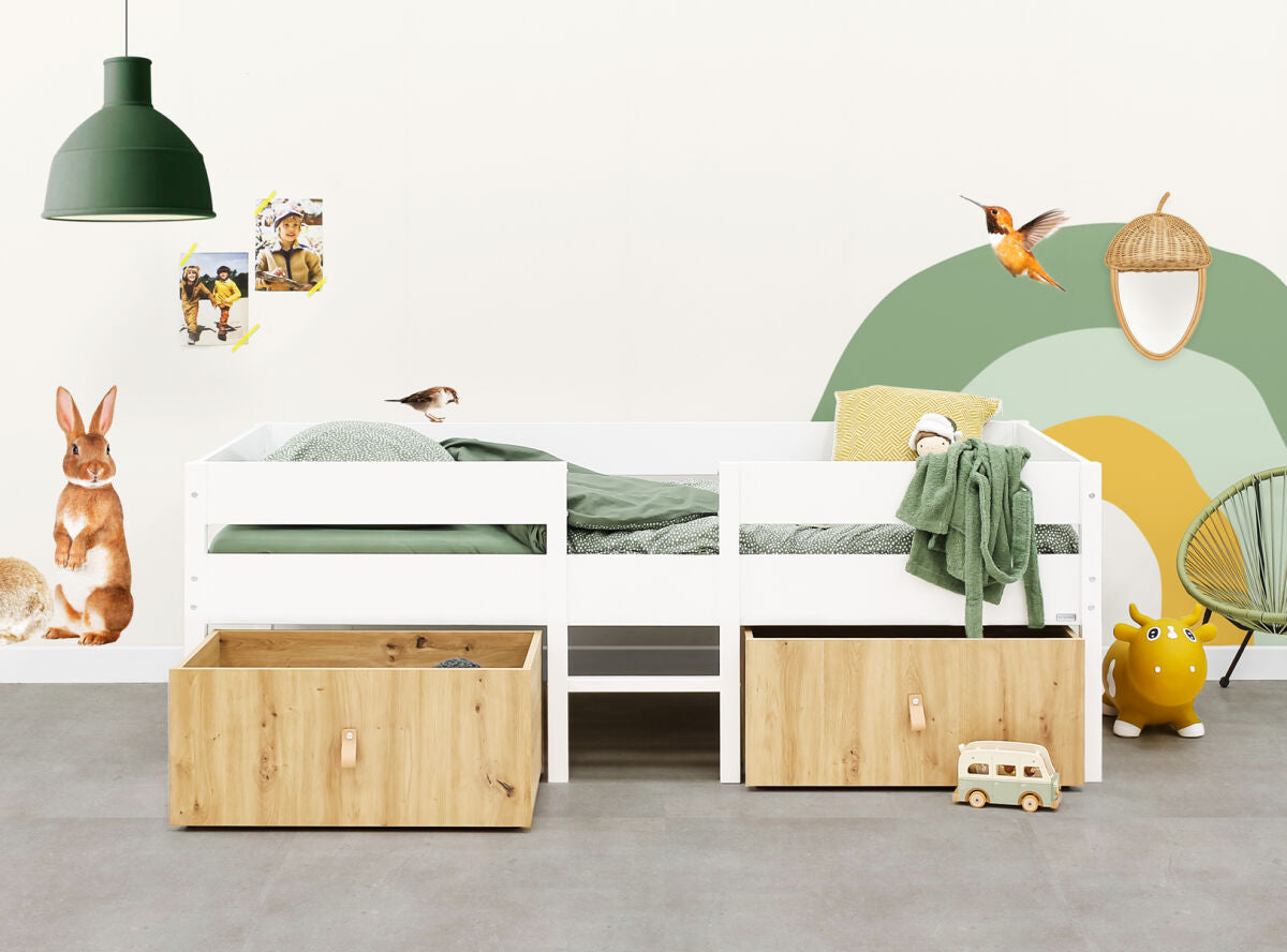 Compact bed 90x200 incl. 2 drawers on wheels Mick White 