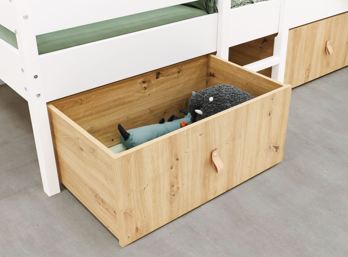 Compact bed 90x200 incl. 2 drawers on wheels Mick White 