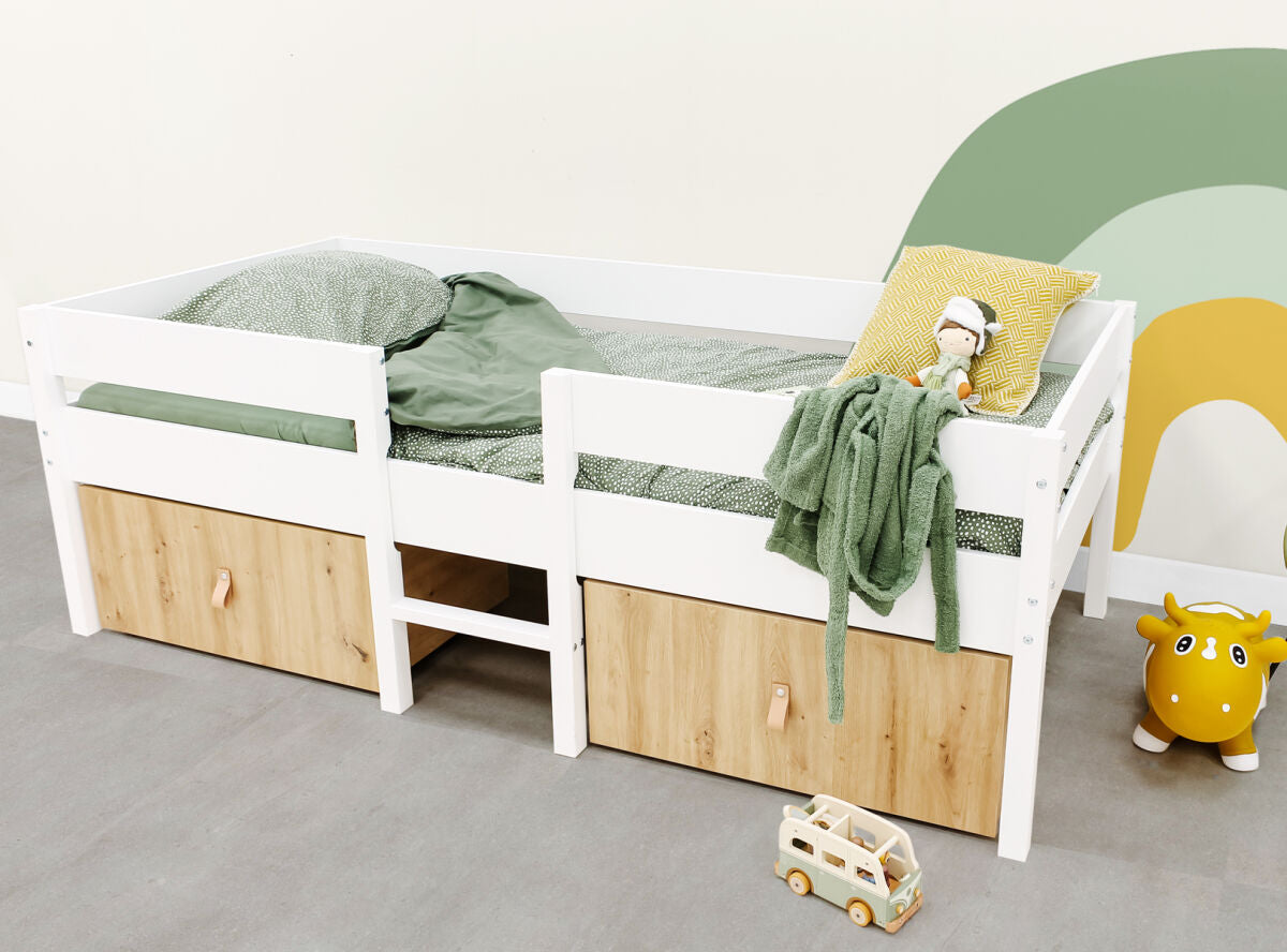Compact bed 90x200 incl. 2 drawers on wheels Mick White 
