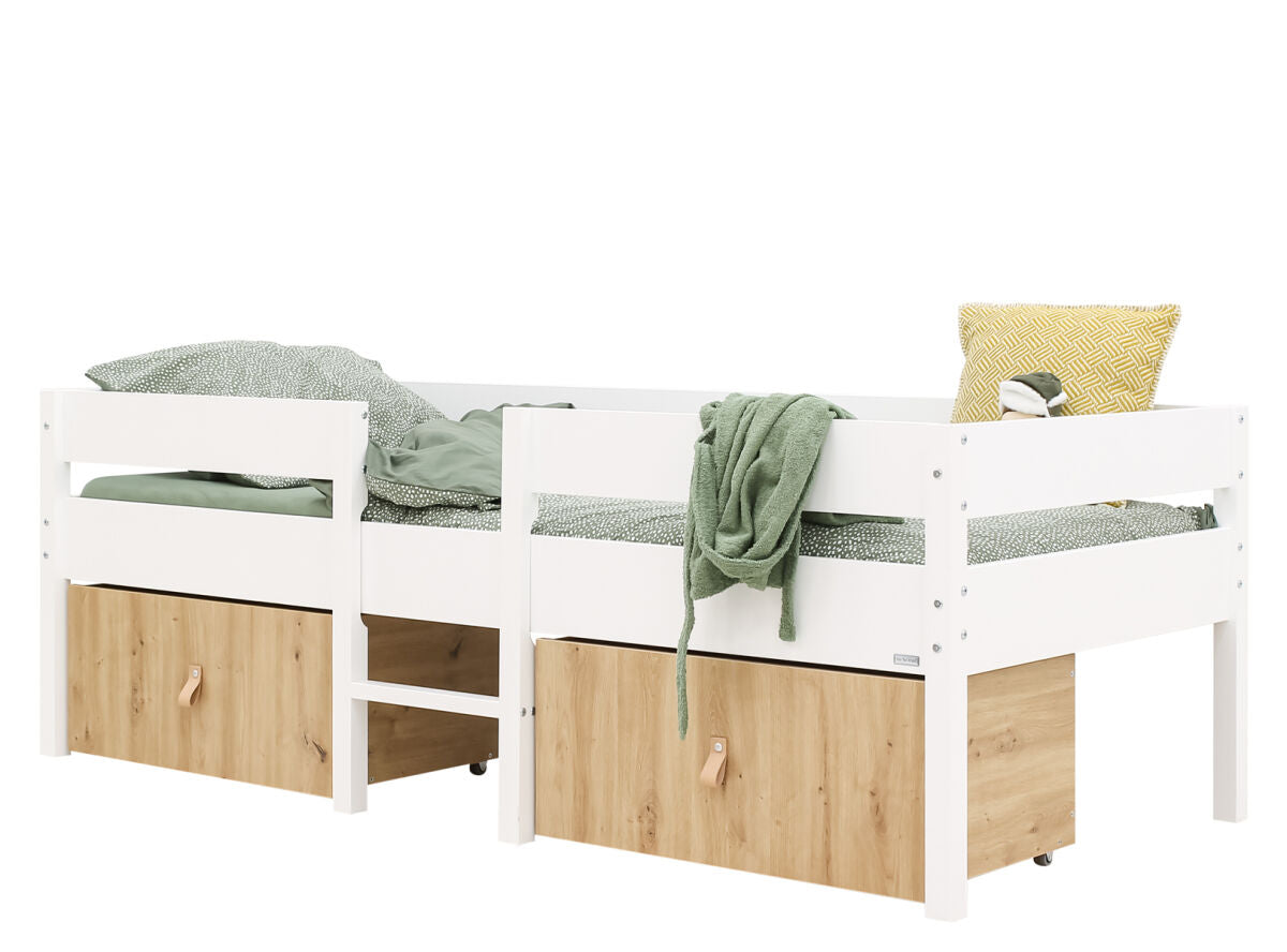 Compact bed 90x200 incl. 2 drawers on wheels Mick White 