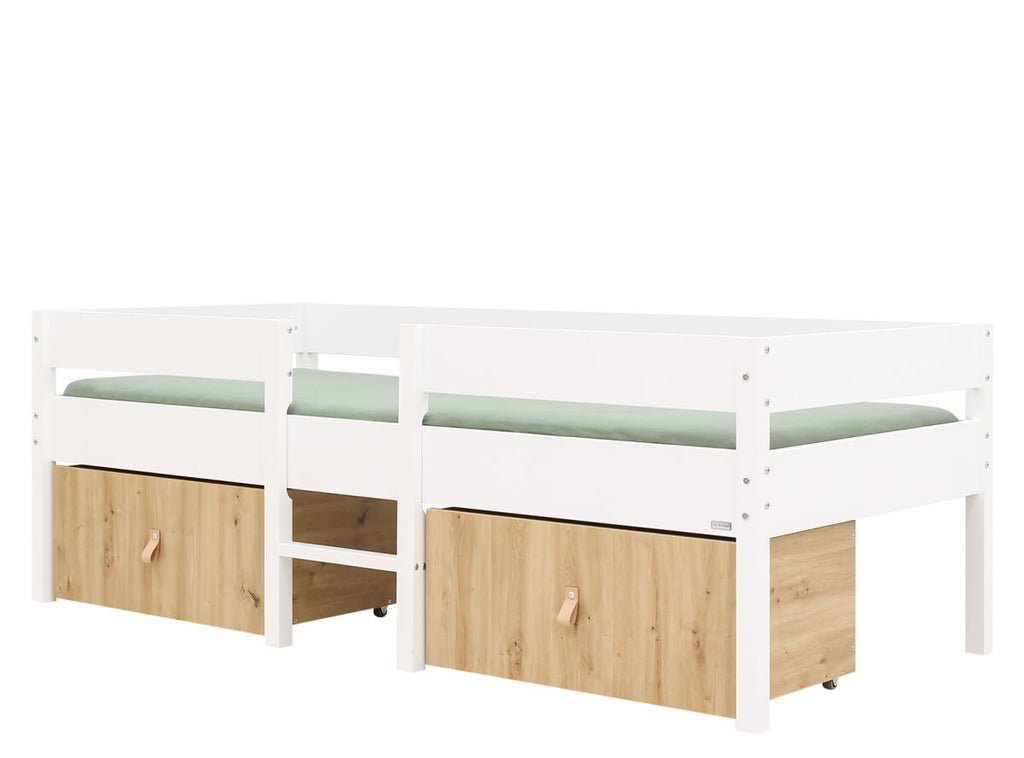 Compact bed 90x200 incl. 2 drawers on wheels Mick White 