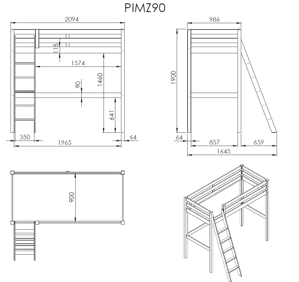 Pino Loft Vipack / Υπερυψωμένη Κουκέτα Μασίφ