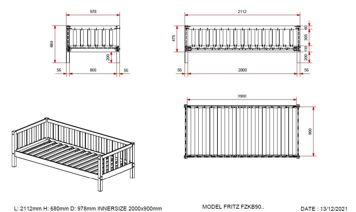 Fritz Captain Bed with a pull out bed / Ξύλινο μονό κρεβάτι με 2ο συρόμενο 