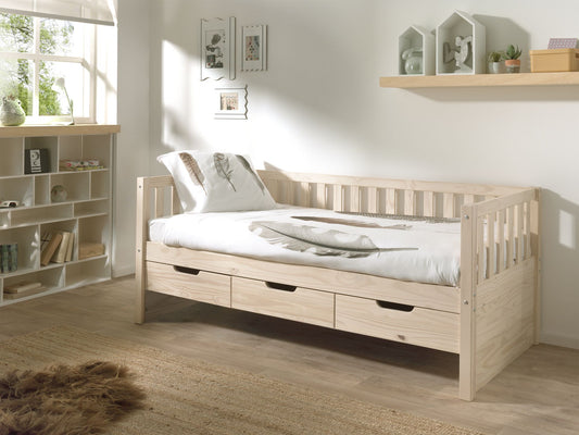 BED WITH 3 DRAWERS 90 X 200 CM MILKY PINE / Κρεβάτι με 3 συρτάρια 