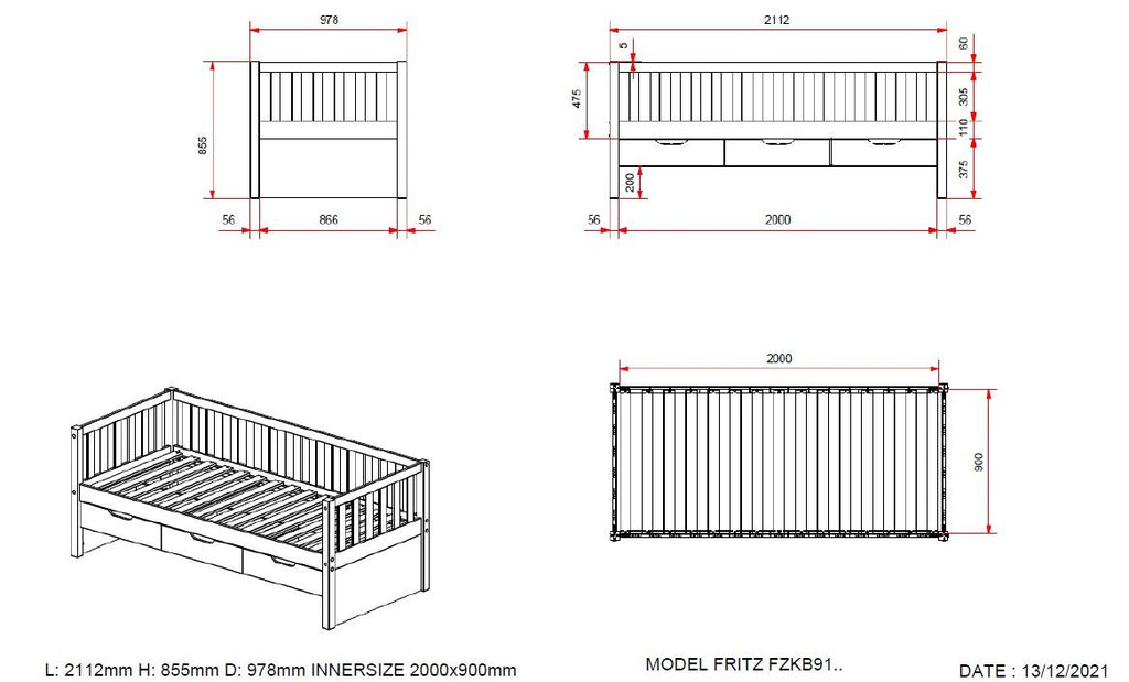 Fritz Captain bed with drawers & pull out bed / Κρεβάτι με 3 συρτάρια και 2ο συρόμενο 