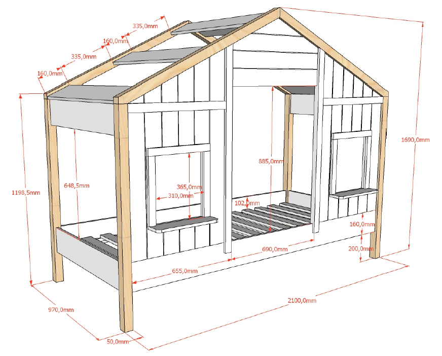 Babs House bed with extra drawer-bed / Κρεβάτι σπιτάκι με έξτρα συρτάρι-κρεβάτι