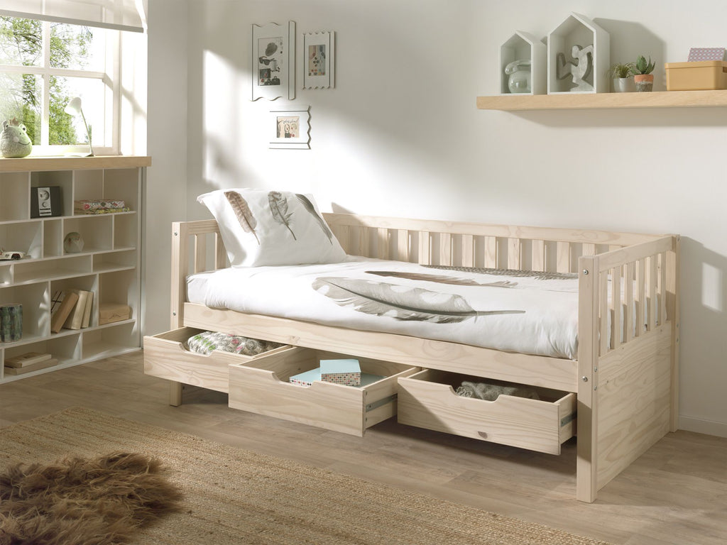 BED WITH 3 DRAWERS 90 X 200 CM MILKY PINE / Κρεβάτι με 3 συρτάρια 