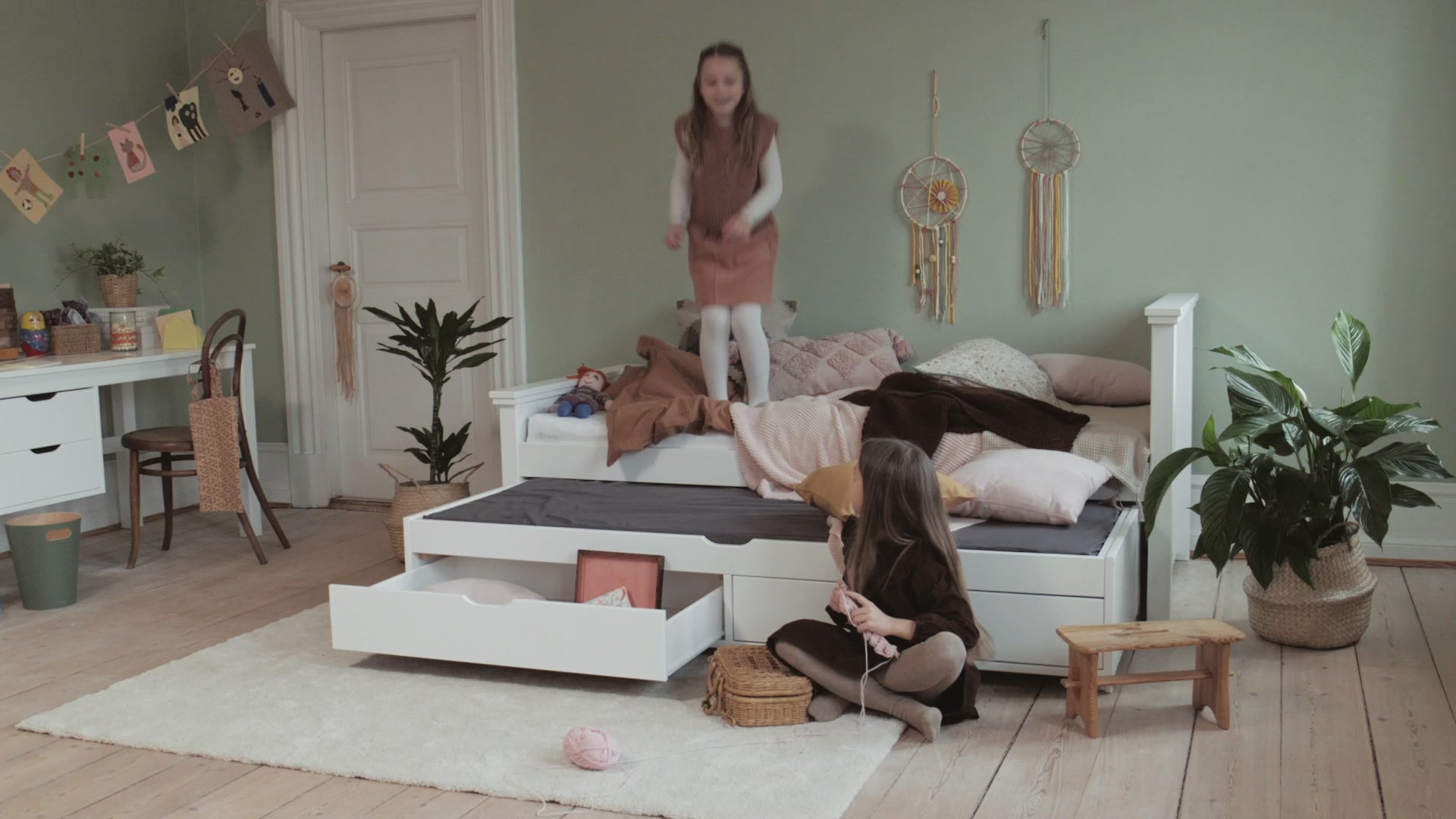 MAJA BED WITH SECOND BED AND 2 DRAWERS ΞΥΛΙΝΟ ΚΡΕΒΑΤΙ ΜΕ ΣΥΡΟΜΕΝΟ ΚΑΙ 2 ΣΥΡΤΑΡΙΑ HOPPEKIDS